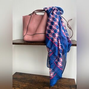 Dana Buchman Geometric Print Scarf Blue Red White Large Square 40”